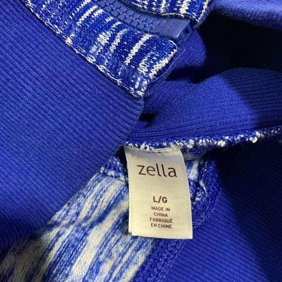 Zella Blue White Hooded Pocket Women's Sweater Jacket Large - Picture 6 of 8